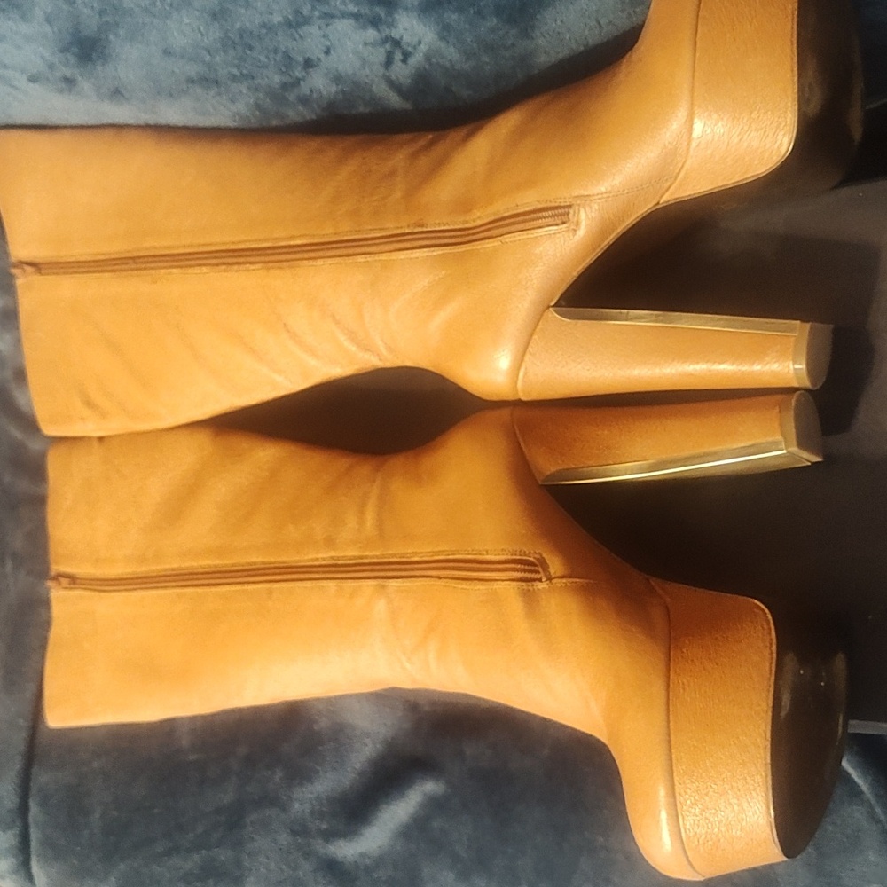 Women's H by Halston Simona Boots, Tan Leather, Size 10